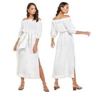 Topshop puff sleeve midi dress off shoulder dress